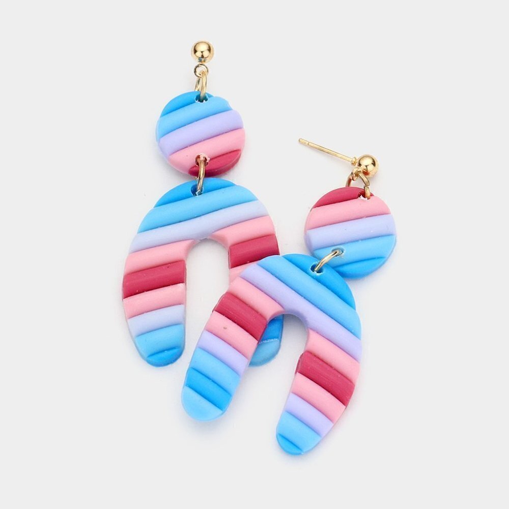 NEW Retro Blue Purple Pink Arch Abstract Clay Dangle Earrings